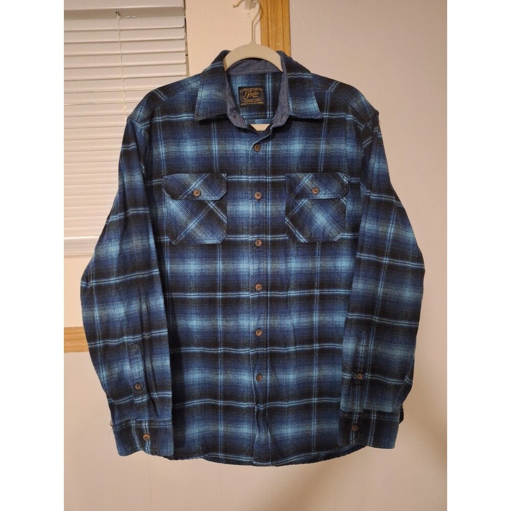 JACHS MFG Co. Heritage Flannel Shirt Men's Large L Blue Plaid Button Down